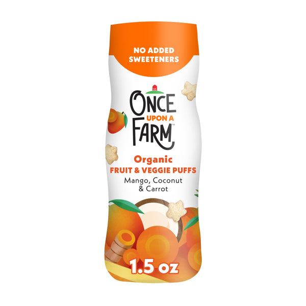 Once Upon a Farm Organic Baby Fruit & Veggie Puffs, Mango, Coconut & Carrot,1.5oz