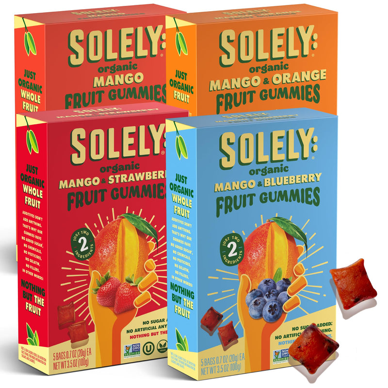 SOLELY Organic Whole Fruit Gummies, Three Ingredients | No Added Sugars, Artificial Colors or Flavors | Vegan Fruit Snacks